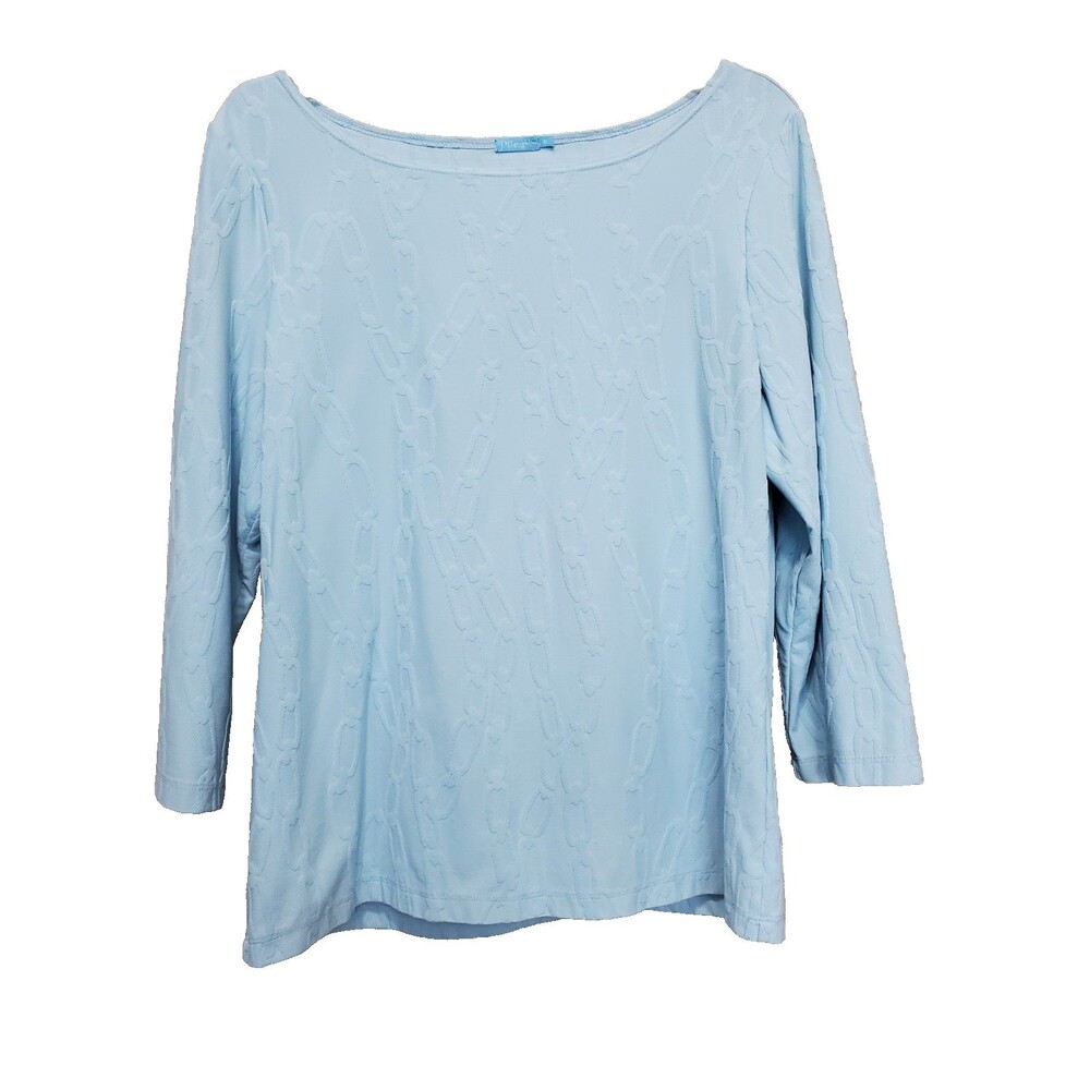 J McLaughlin Blue Textured Chain Print Boat Neck Top Size XL